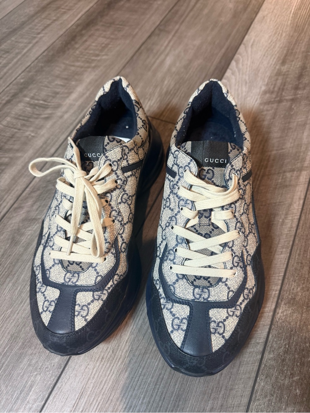 Gucci Kids GG Monogram Lace-Up Sneakers in Beige and Black Trim